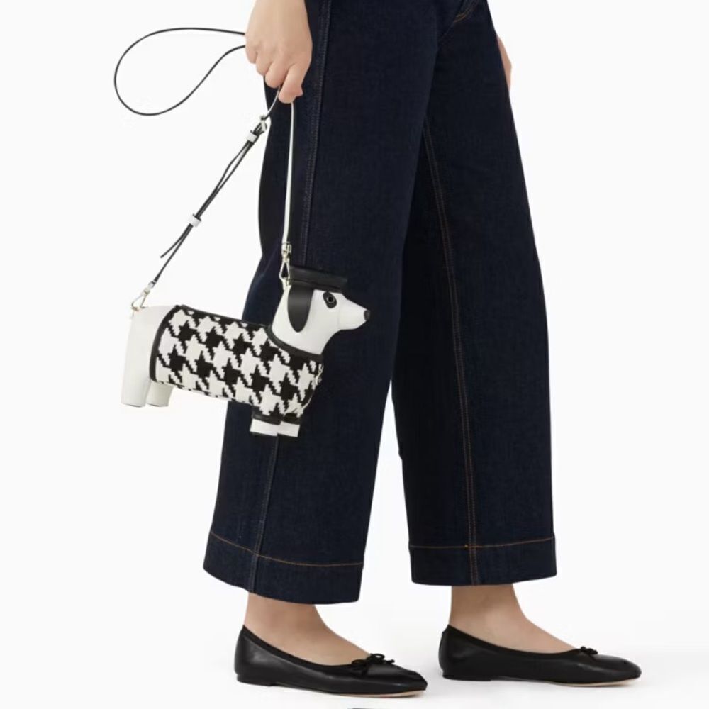 KATE SPADE CLAUDE DACHSHUND HOUNDSTOOTH CROSSBODY NWT - Picture 5 of 5